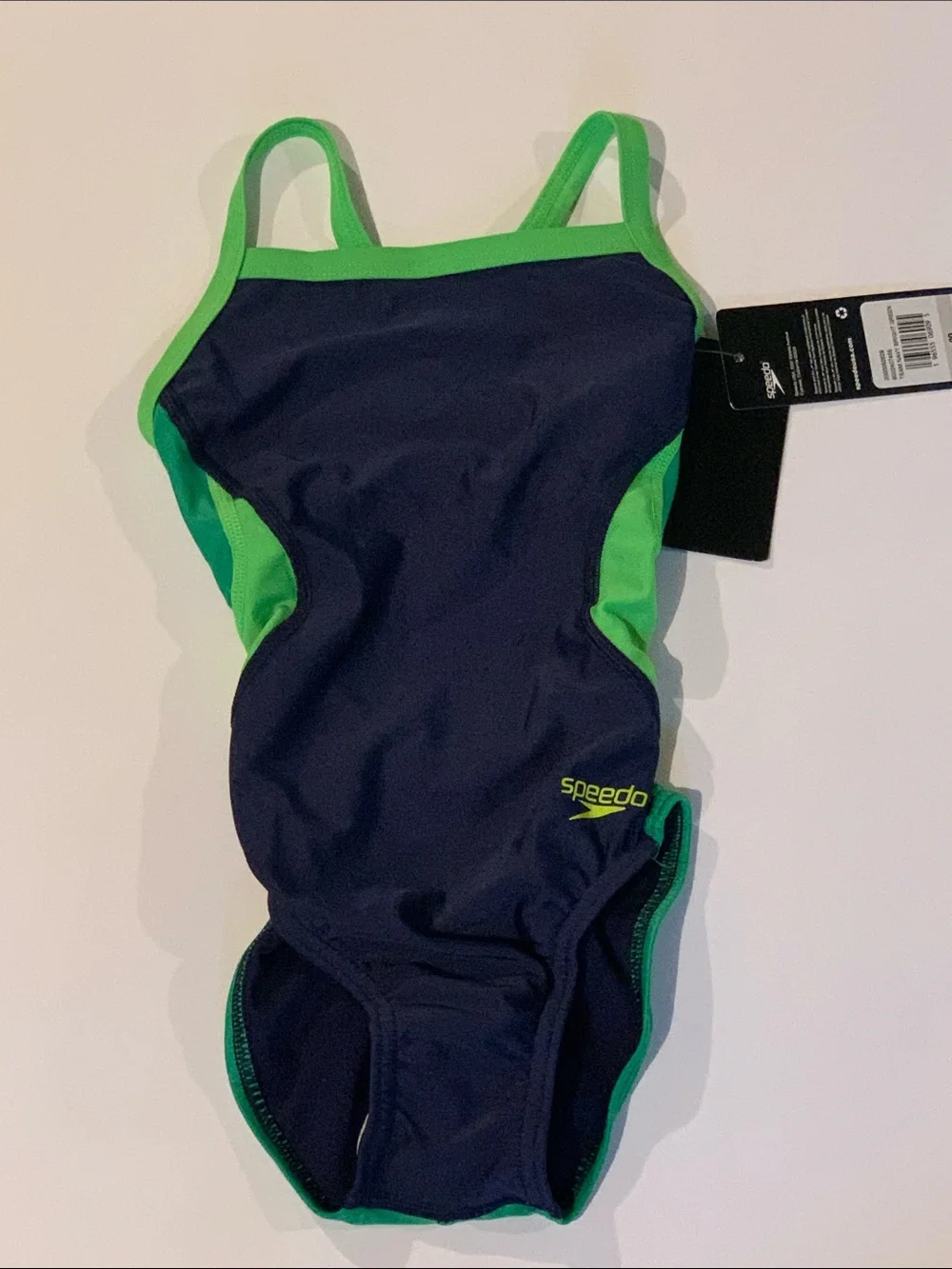 Speedo Navy and Bright Green Girls' One-Piece Swimsuit Size 20 NWT